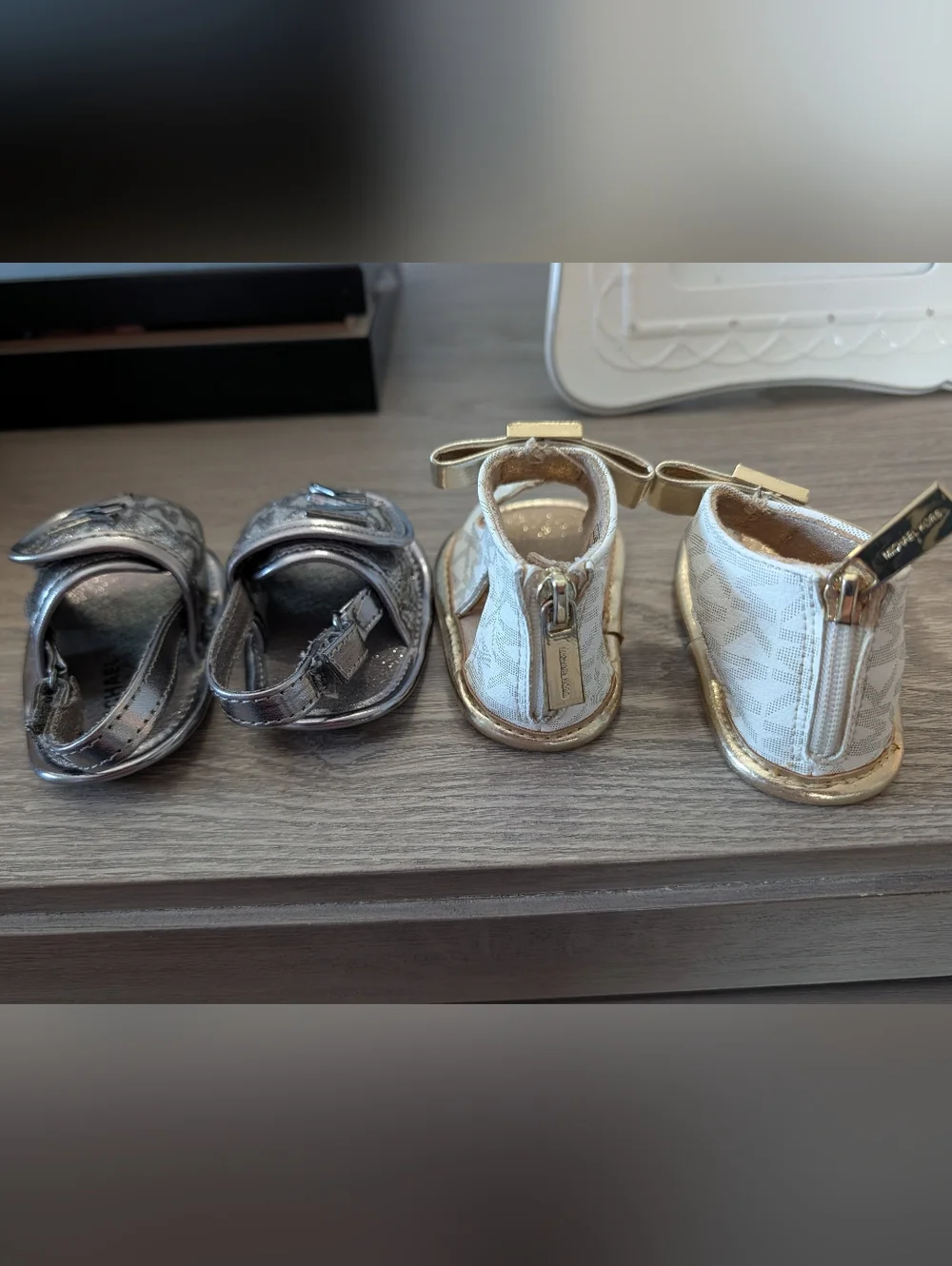 Michael Kors Baby Girls Metallic Silver and Gold Logo Sandals Size Baby2 (2pairs